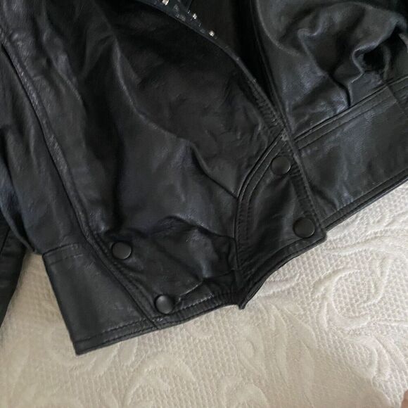 VTG Giovinezza Moda BY Rocco D’Amelio BLACK LEATHER 80s Jacket Rhinestone Xs - Picture 5 of 9